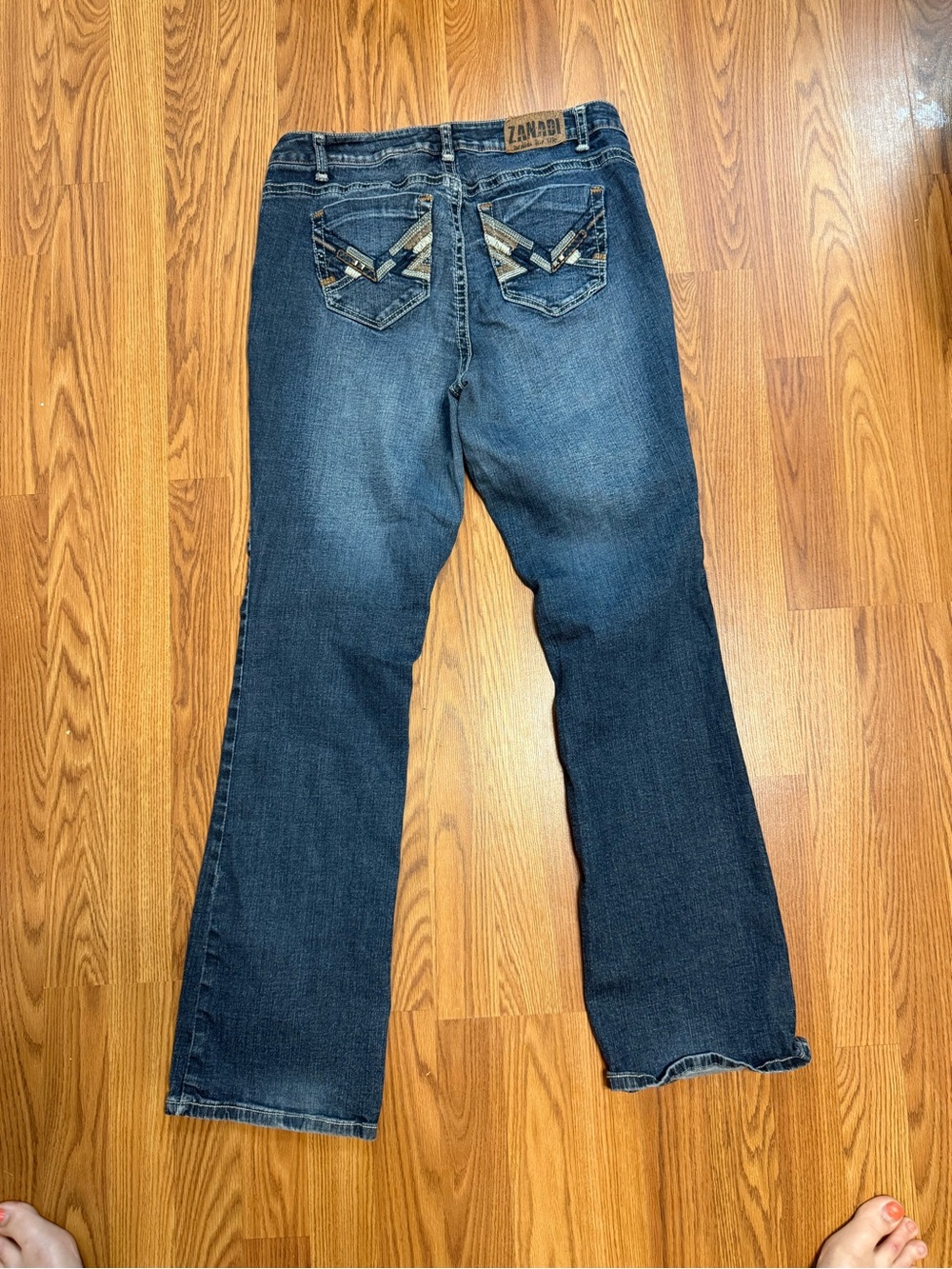 Zanadi Dark Blue Flare Jeans with Embellished Back Pockets